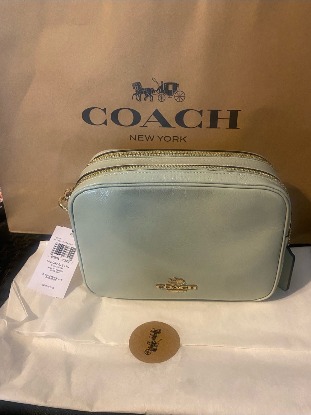 Coach Carey Mini Leather Crossbody Bag Light Pistachio # CEK70 NWT